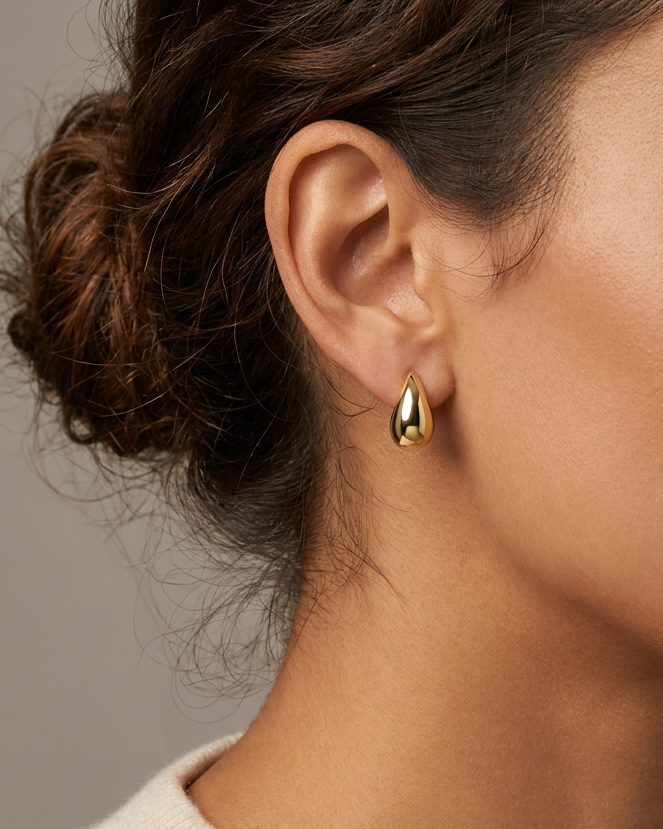 Drop Gold Earrings — model shot