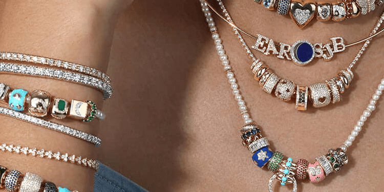 Chains for Rondelles in a stylish collection of gold and colorful bead necklaces and bracelets.