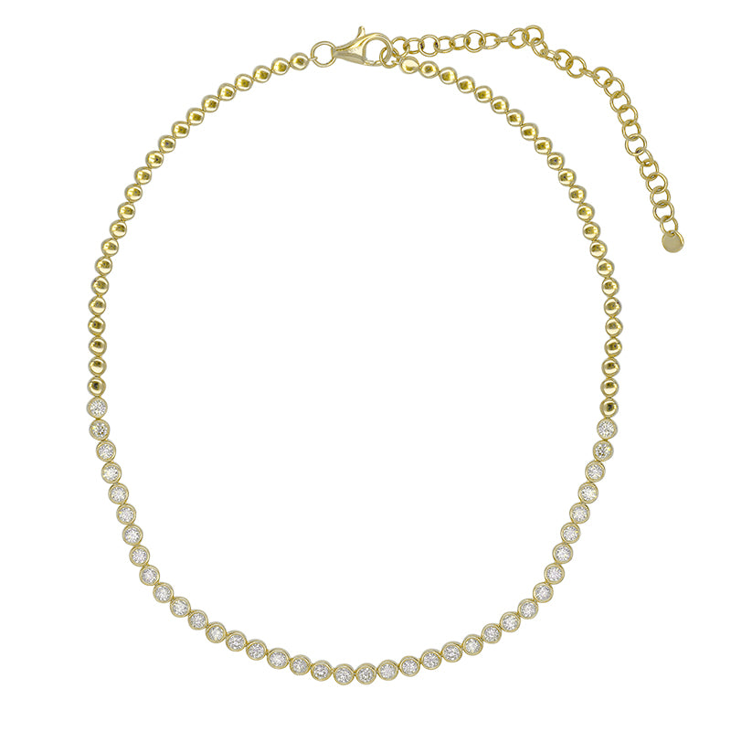 Half Bezel Lab Diamond Tennis Necklace in 14k yellow gold