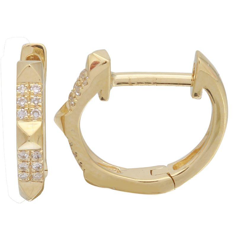 Gold arrow-shaped hoop earrings with diamond accents from our luxury jewelry collection.