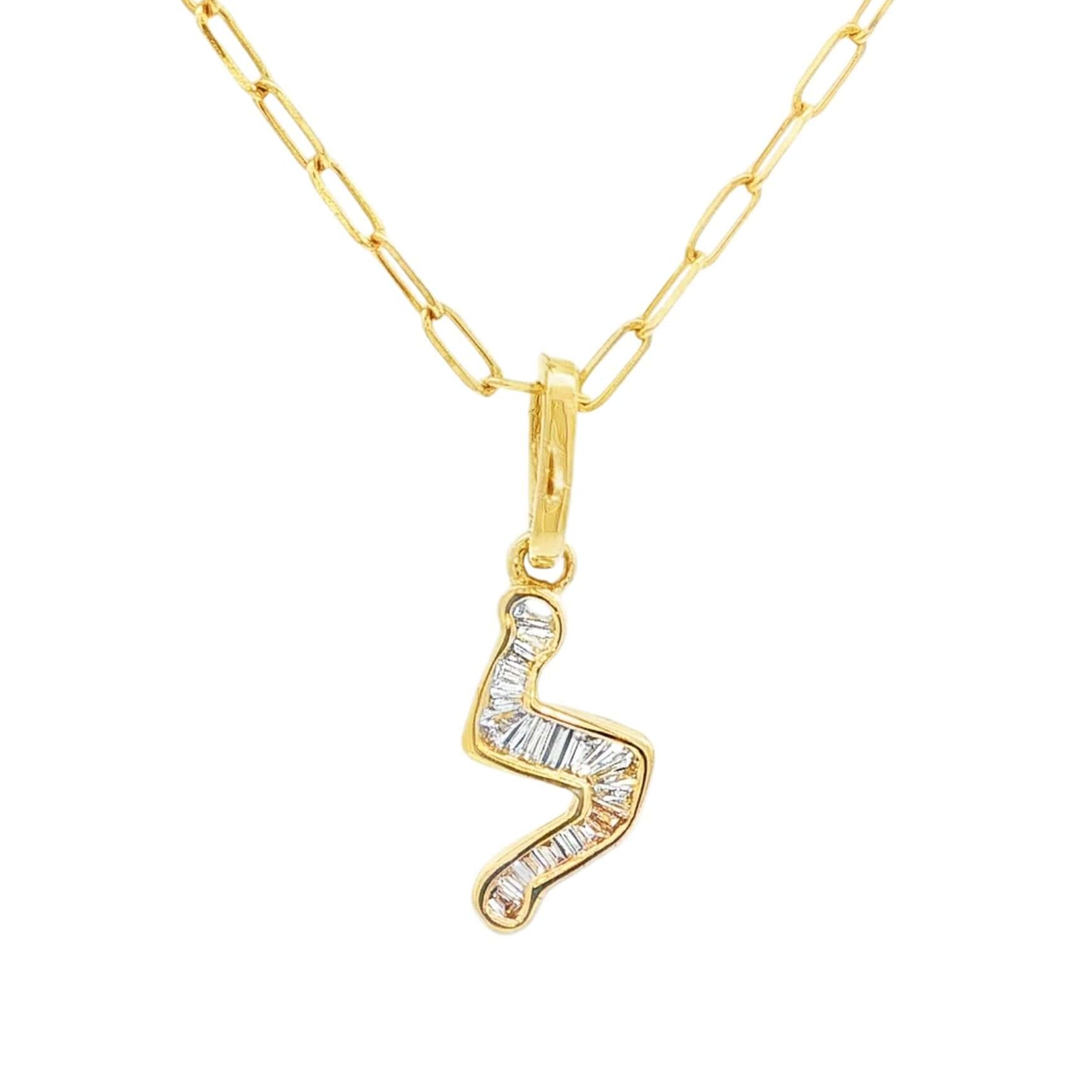 Baguette Diamond Hebrew Initial Necklace Charm by Izakov Fine Jewelry with precision-set baguette diamonds.
