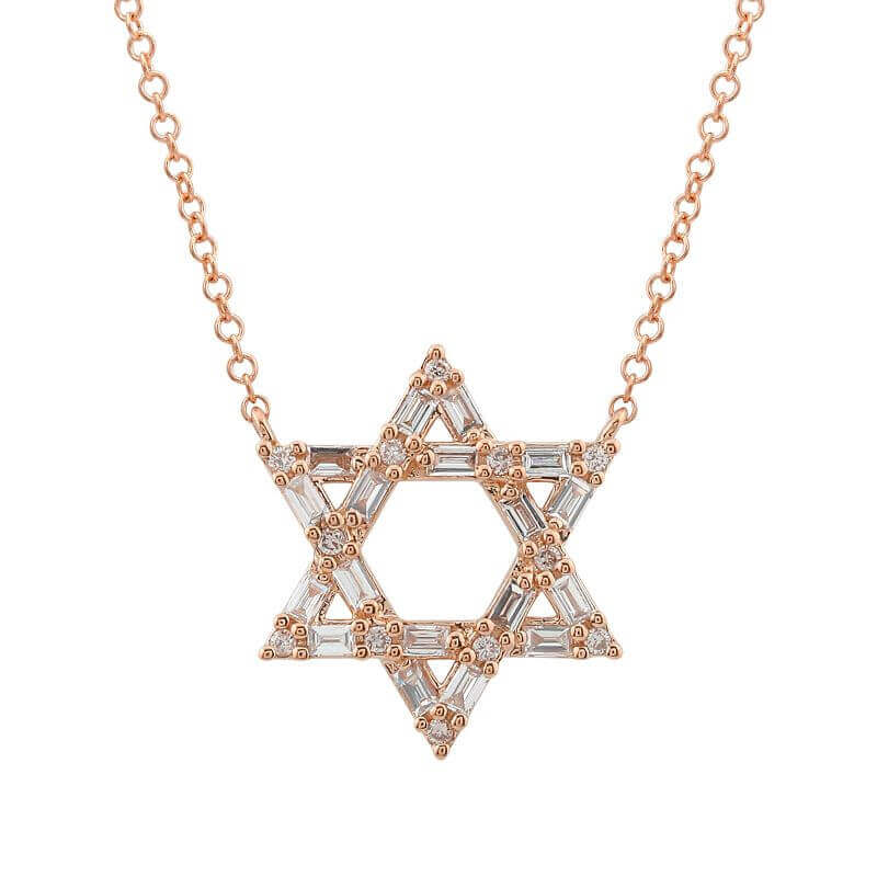 Rose gold Star of David pendant necklace with intricate design from our jewelry collection