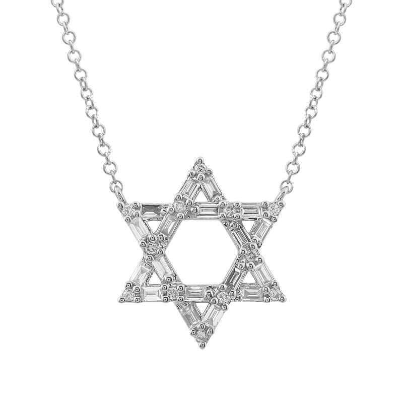 Elegant Star of David necklace with intricate detailing on silver chain from luxury jewelry brand