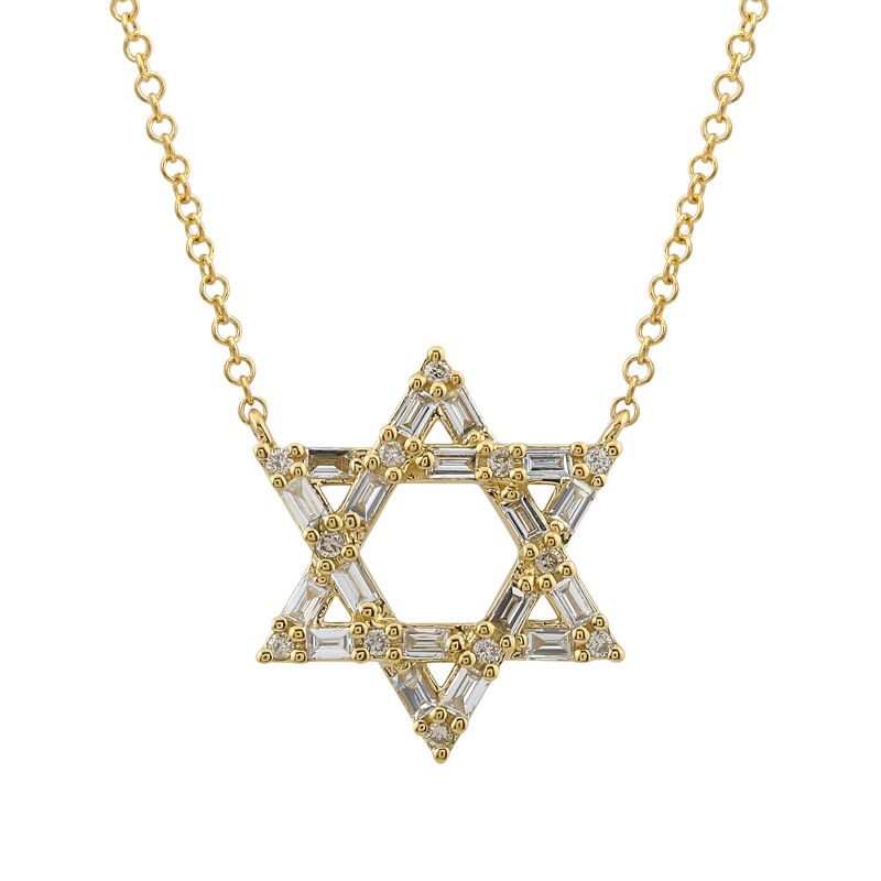 14K Gold Baguette Diamond Star of David Necklace