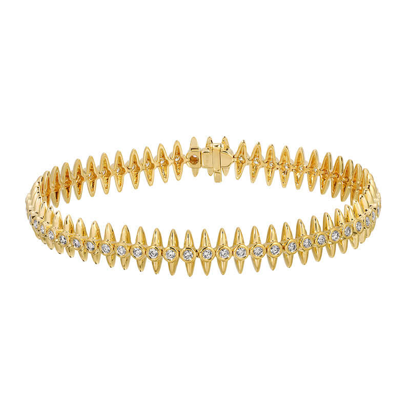 14K gold bezel spikes diamond bracelet featuring 1.27 carats of dazzling diamonds in a unique design.