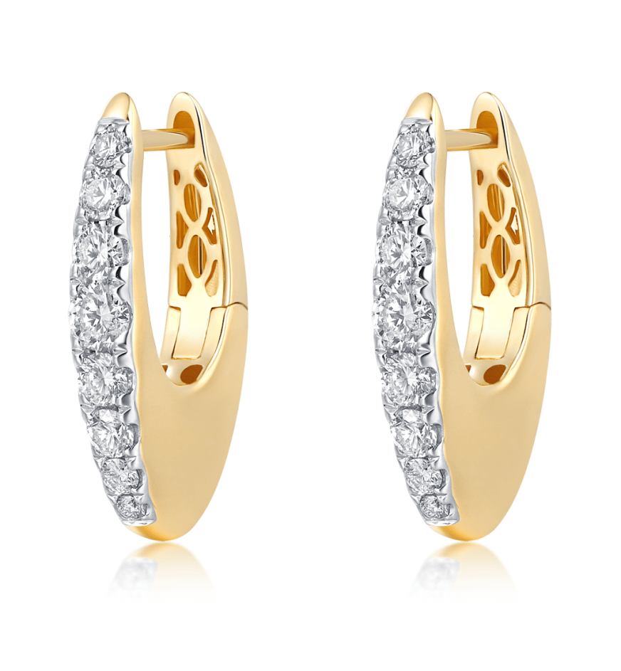 14K Gold Bold Oval Diamond Hoops featuring 0.55 carats of diamonds for durability and shine.