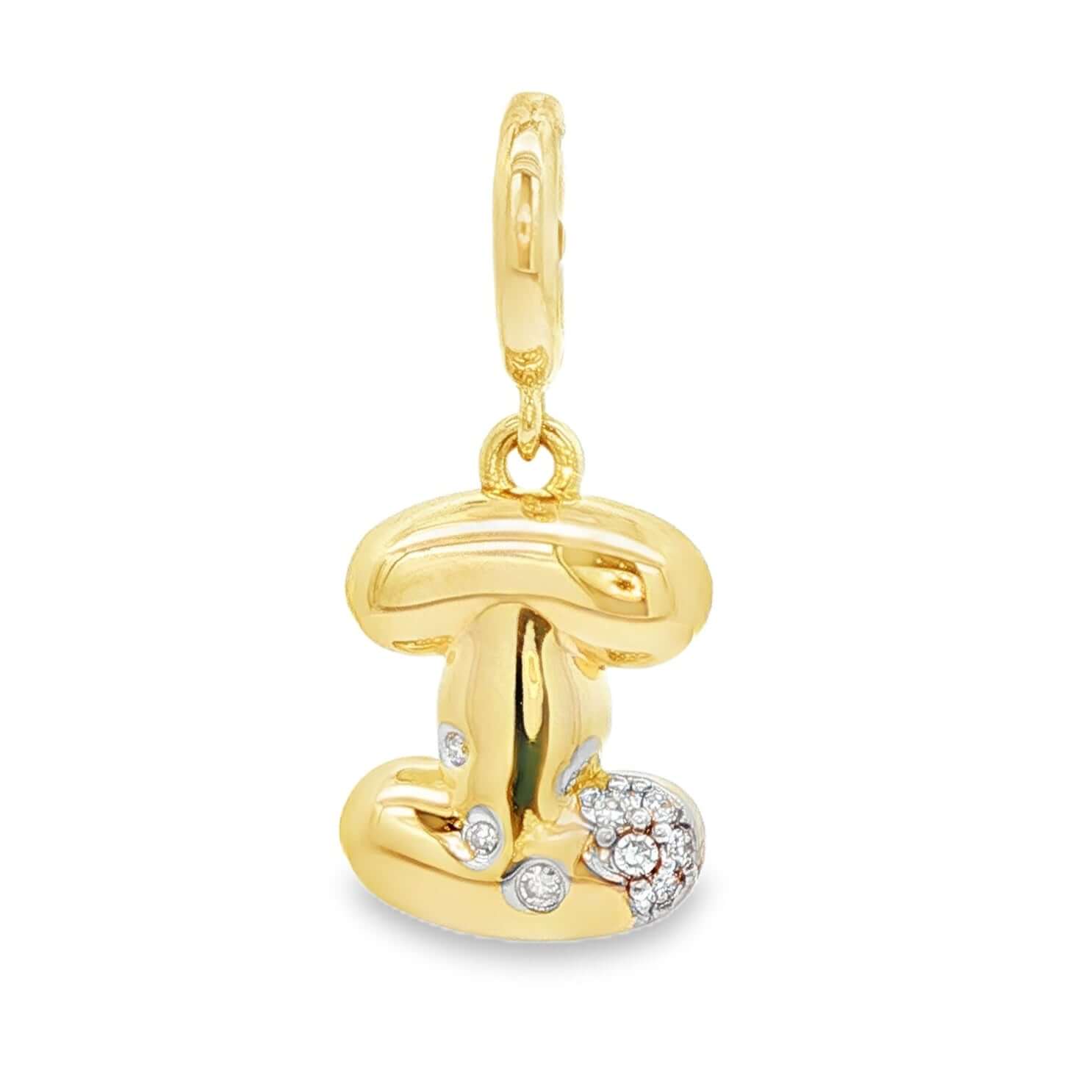 14K Gold Bubble Letter Diamond Necklace Charm with playful design and diamond accents