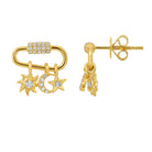 14K Gold Carabiner Celestial Charms Diamond Earrings Pair Yellow Gold Earrings by Izakov Diamonds + Fine Jewelry | Izakov