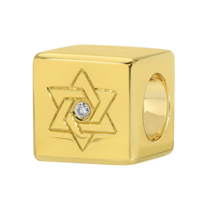14K Gold Cube Star Of David Diamond Rondelle featuring a diamond accent and 8x8mm cubic design.