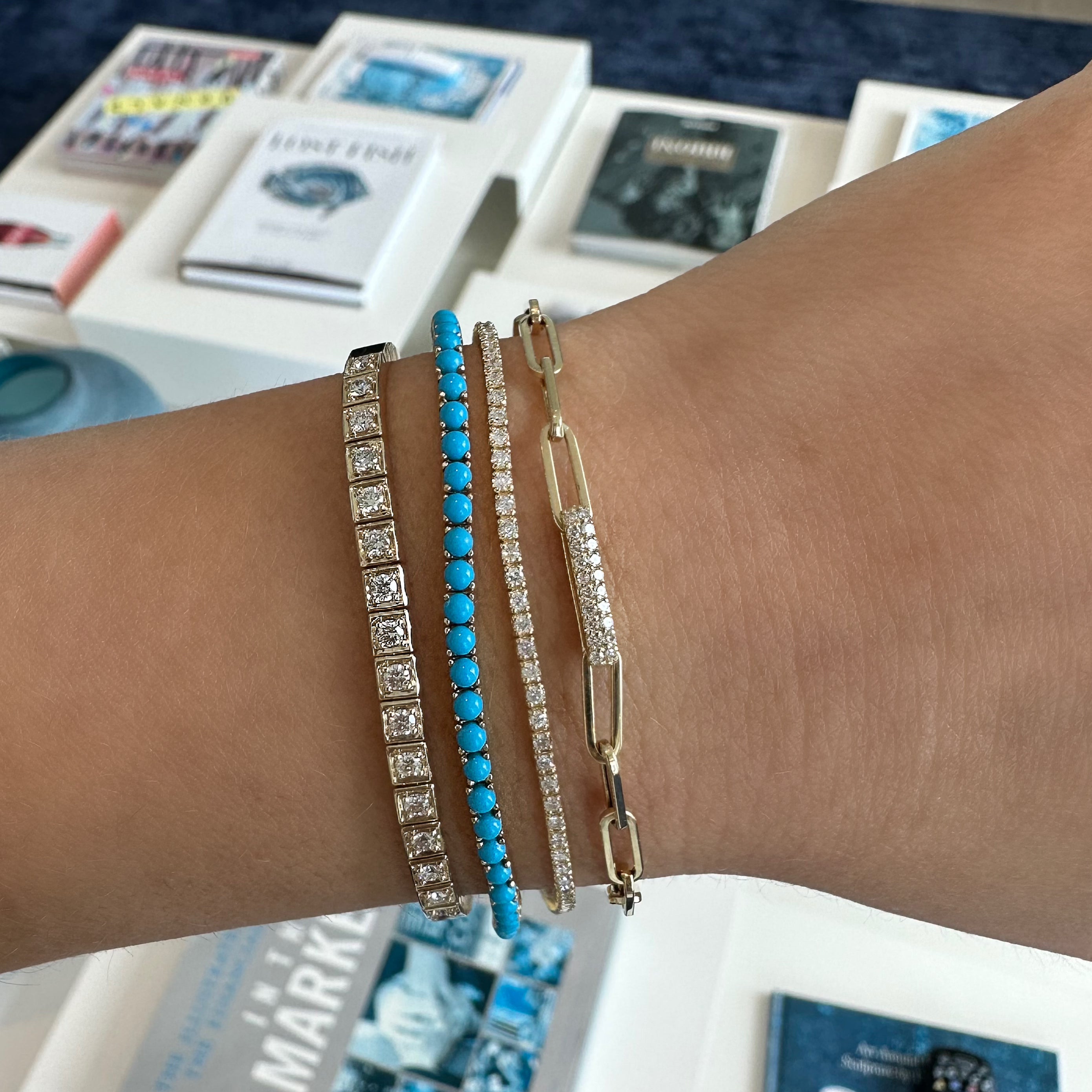 Diamond Accented Square Shaped Tennis Bracelet close-up, tennis