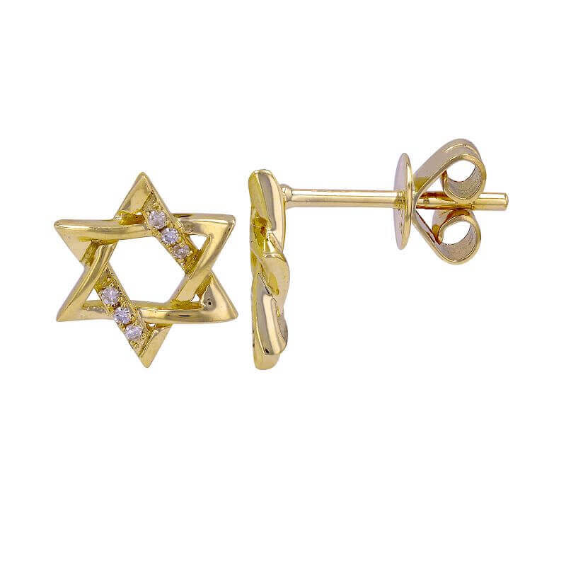 Gold Star of David earrings with diamond accents from our signature jewelry collection.