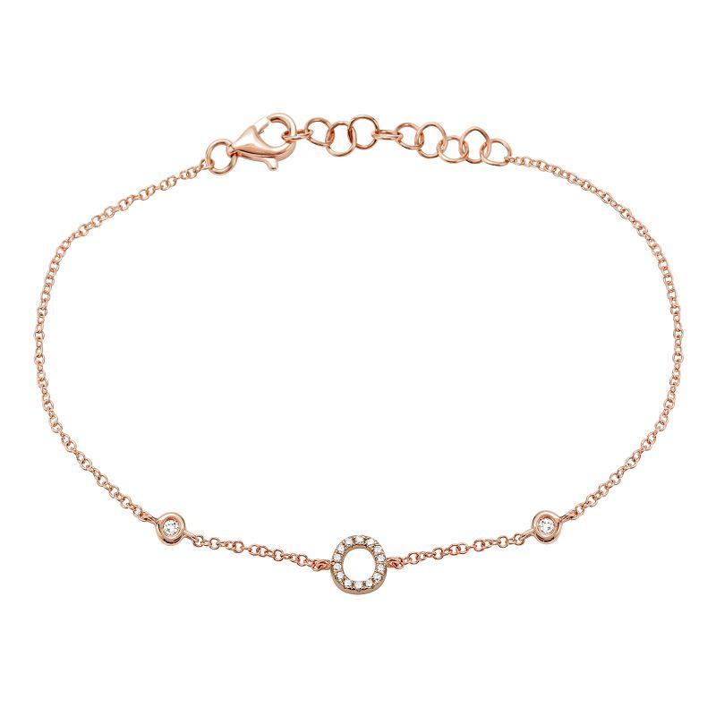 Diamond Bezels Initial Bracelet in 14K gold with delicate diamond accents for personalized elegance.