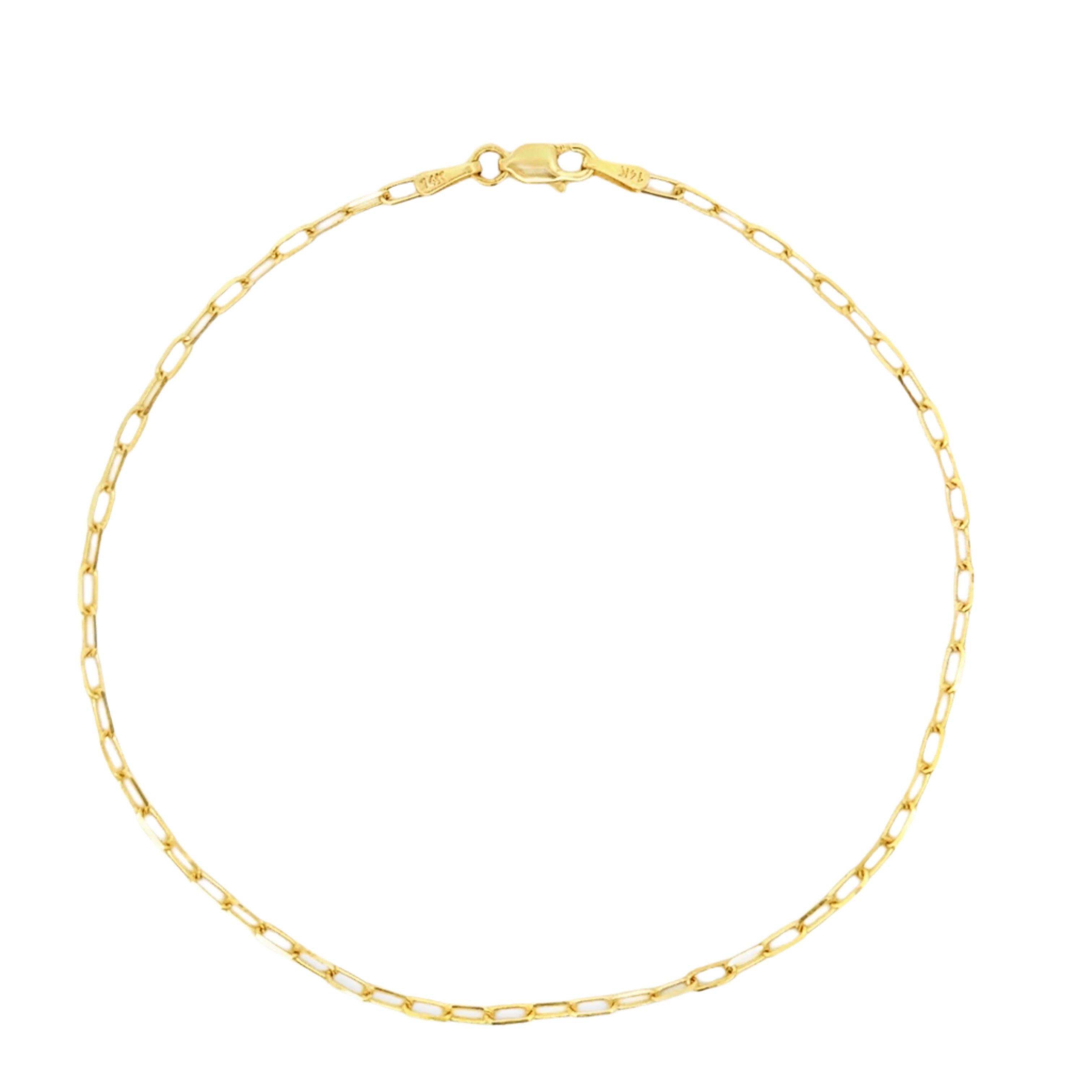 14K Gold Diamond Cut Cable Link Anklet showcasing a secure clasp and polished finish, ideal for elegant ankle wear.