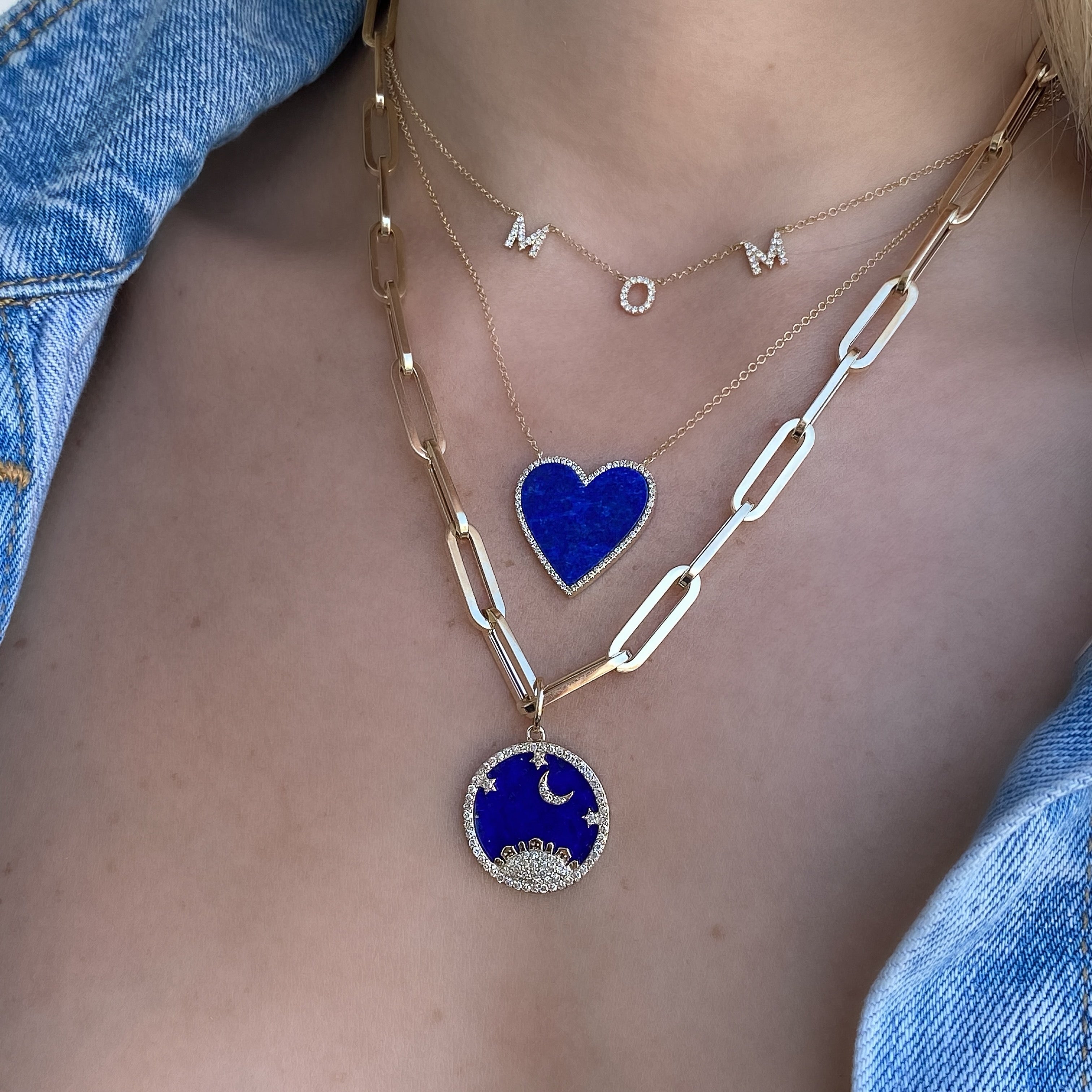 14K Gold Diamond Halo Large Lapis Heart Necklace Izakov Diamonds + Fine Jewelry
