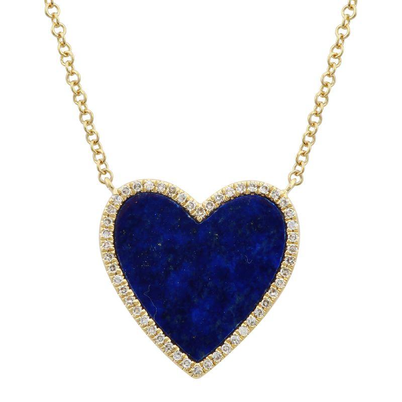 14K Gold Diamond Halo Medium Lapis Heart Necklace Yellow Gold Izakov Diamonds + Fine Jewelry