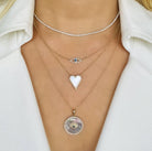 14K Gold Diamond Halo Mother of Pearl Skinny Necklace Izakov Diamonds + Fine Jewelry