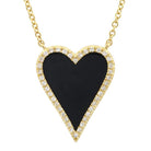 14K Gold Diamond Halo Onyx Skinny Heart Necklace Yellow Gold Izakov Diamonds + Fine Jewelry
