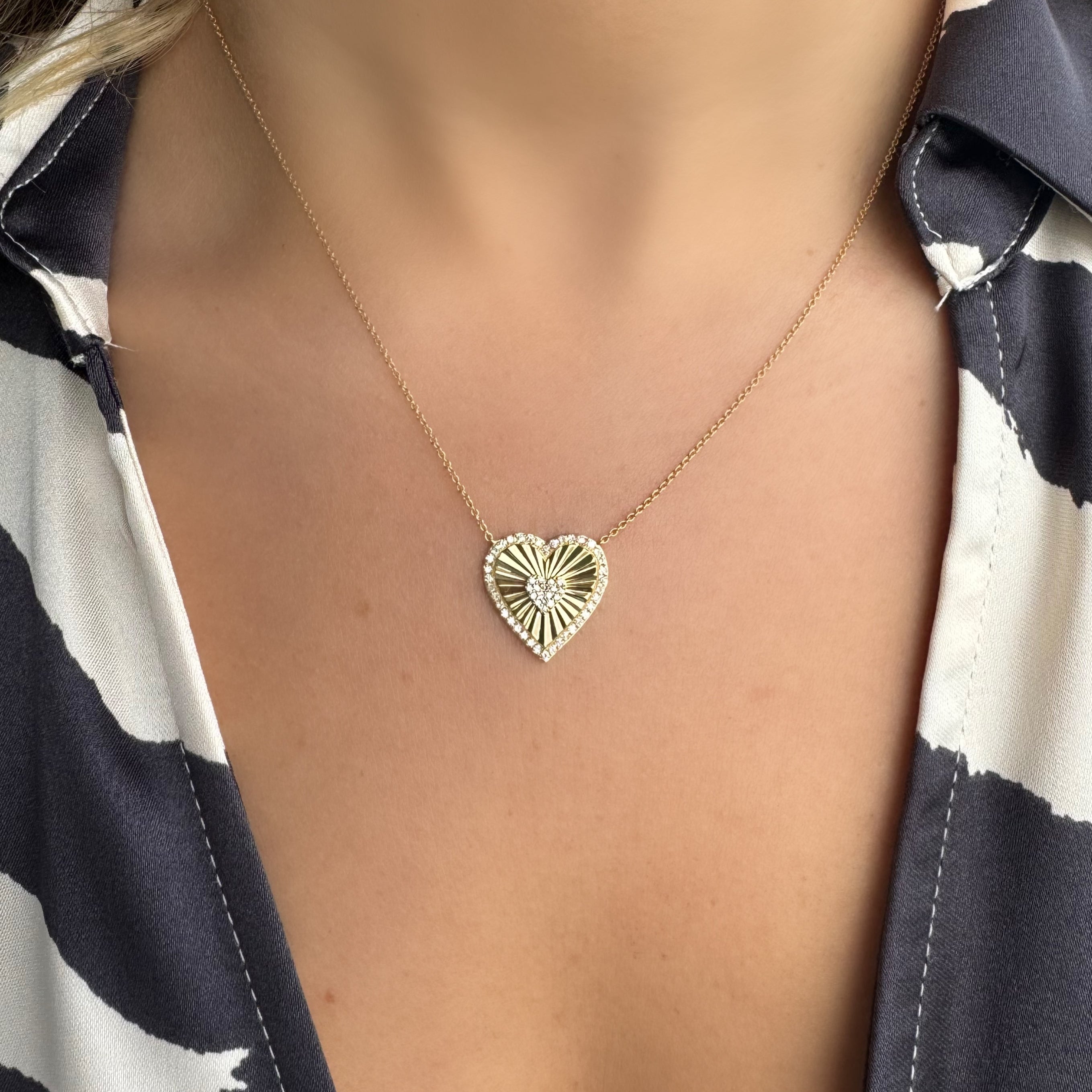14K Gold Diamond Halo Radiating Heart Necklace - Necklaces - Izakov Diamonds + Fine Jewelry