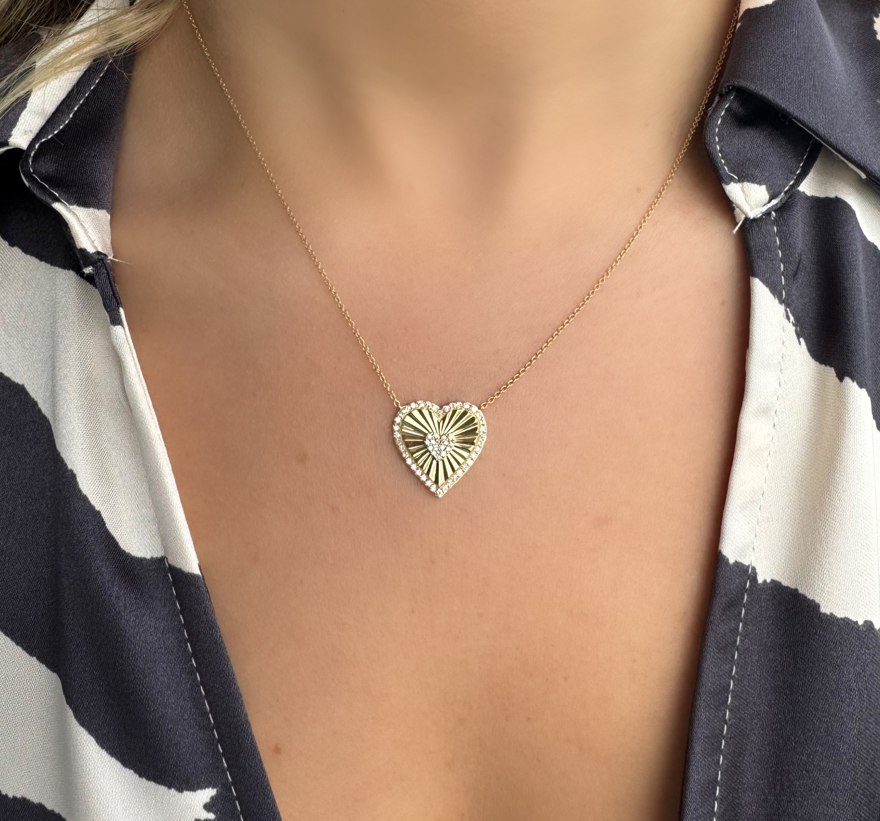 14K Gold Diamond Halo Radiating Heart Necklace - Necklaces - Izakov Diamonds + Fine Jewelry