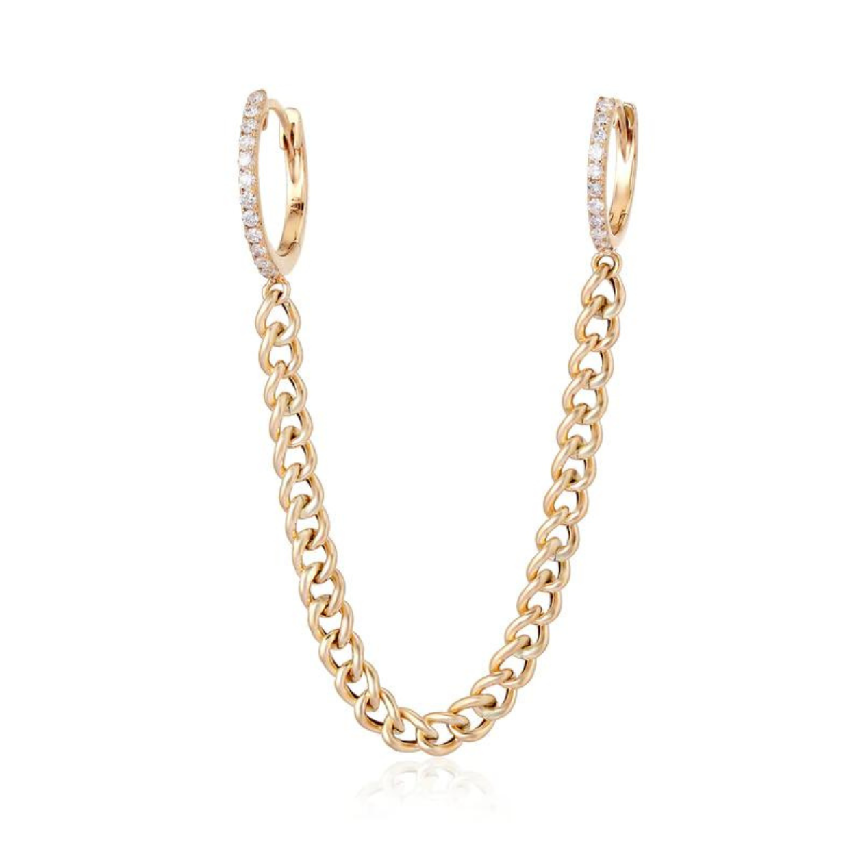 14K Gold Diamond Huggies Cuban Chained Earrings Single Yellow Gold Earrings by Izakov Diamonds + Fine Jewelry | Izakov