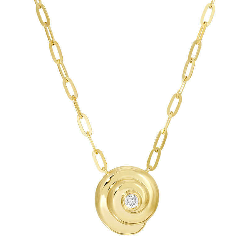 Gold pendant necklace with chain link design and central diamond, elegant jewelry piece from our exclusive collection