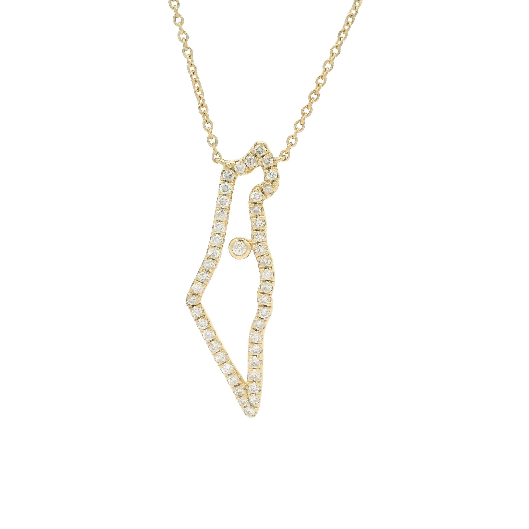 14K gold diamond outline necklace representing the Land of Israel, featuring sparkling diamonds and elegant design.