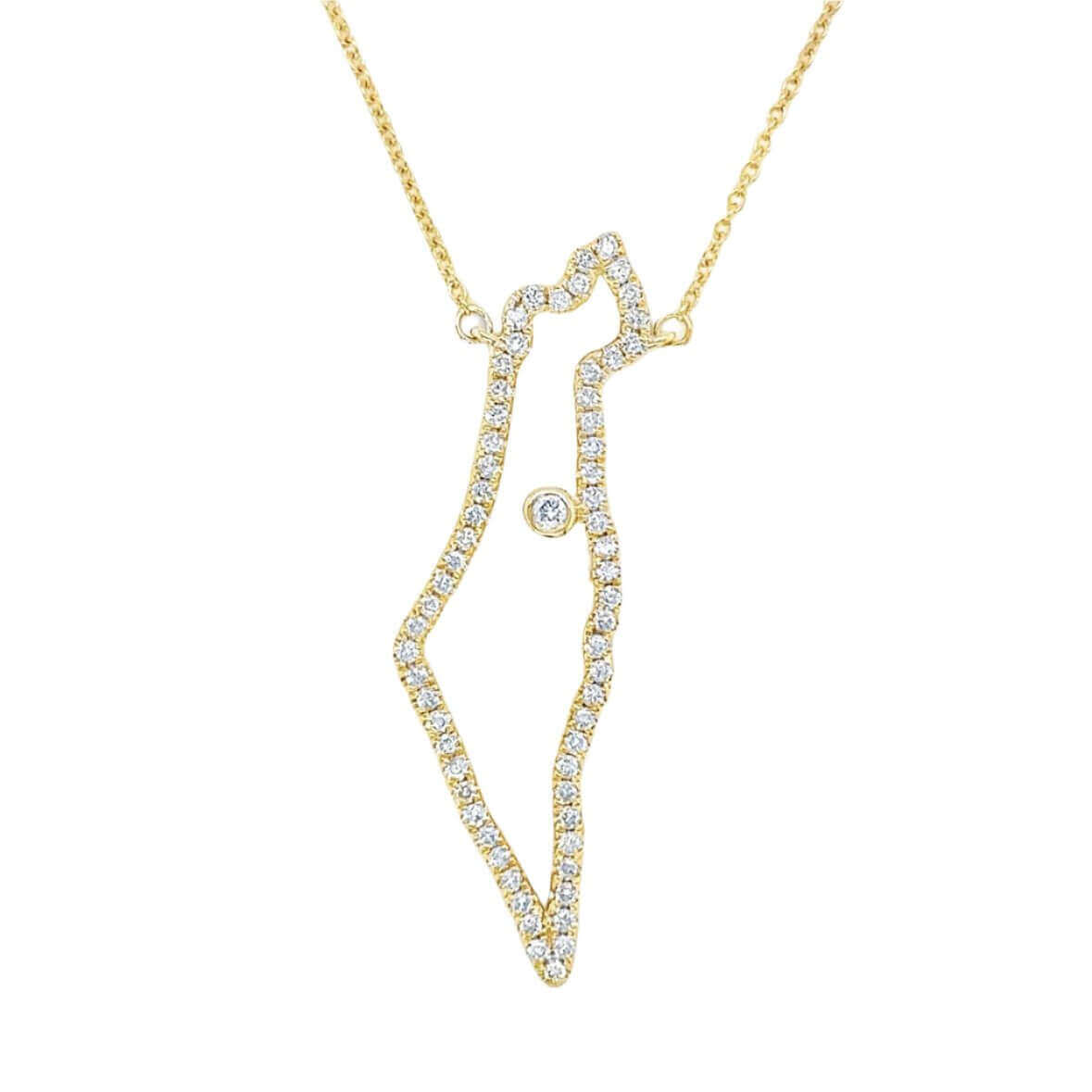 14K gold diamond outline necklace featuring the Land of Israel design, showcasing sparkling diamonds.