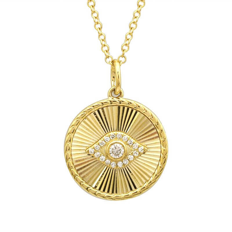 Gold eye pendant necklace with diamond details from our luxury jewelry collection