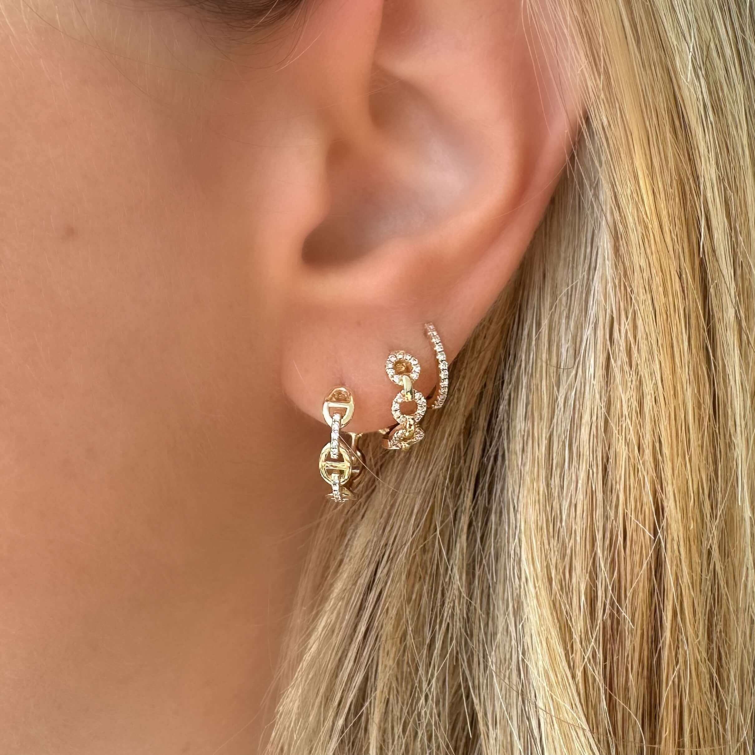 14K Gold Diamond Round Links Huggies Pair Earrings by Izakov Diamonds + Fine Jewelry | Izakov