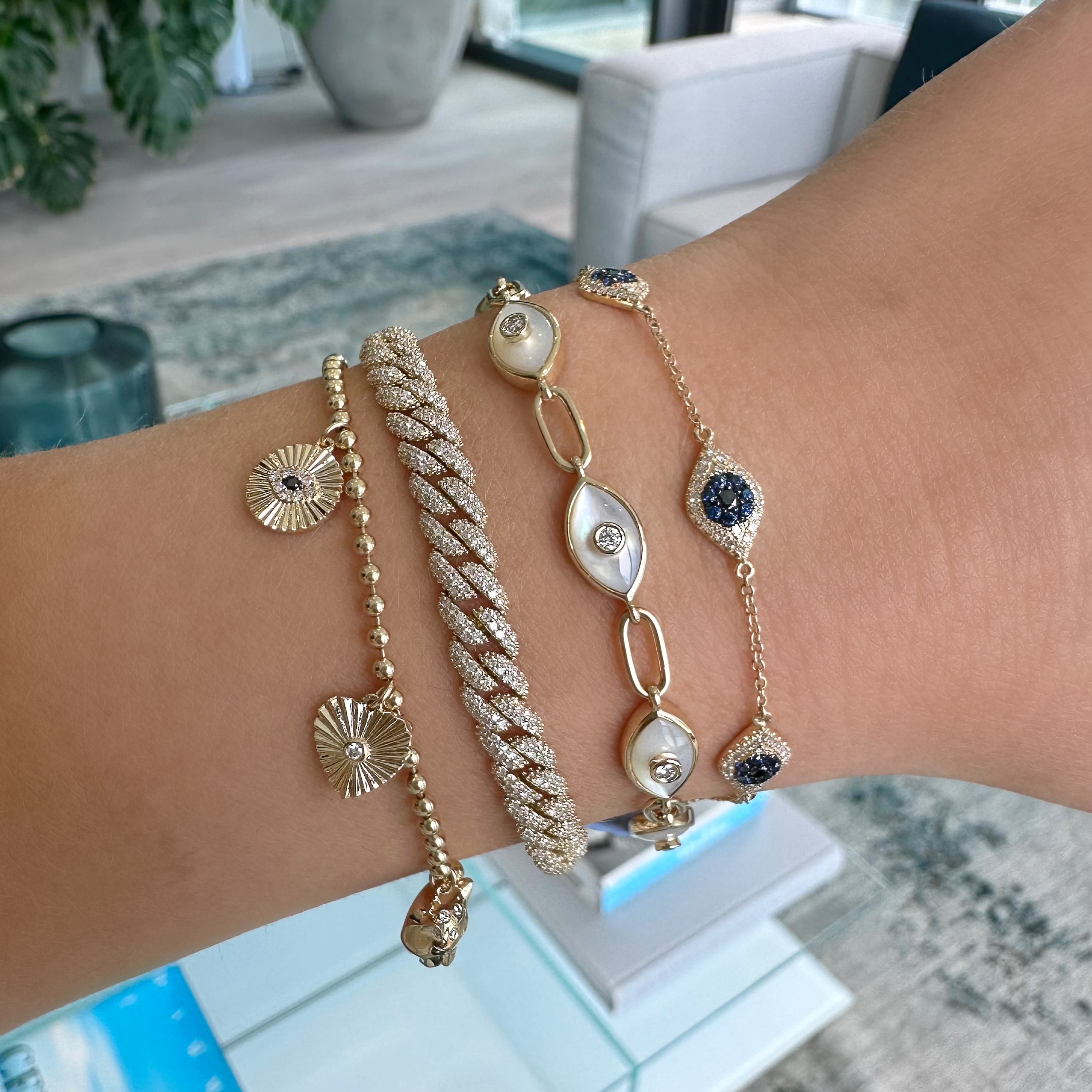 14K Gold Diamond & Sapphire Evil Eye Station Bracelet - Bracelets - Izakov Diamonds + Fine Jewelry