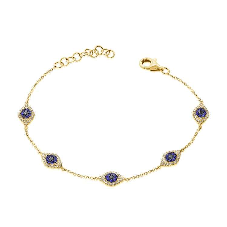 14K Gold Diamond & Sapphire Evil Eye Station Bracelet Yellow Gold Bracelets by Izakov Diamonds + Fine Jewelry | Izakov