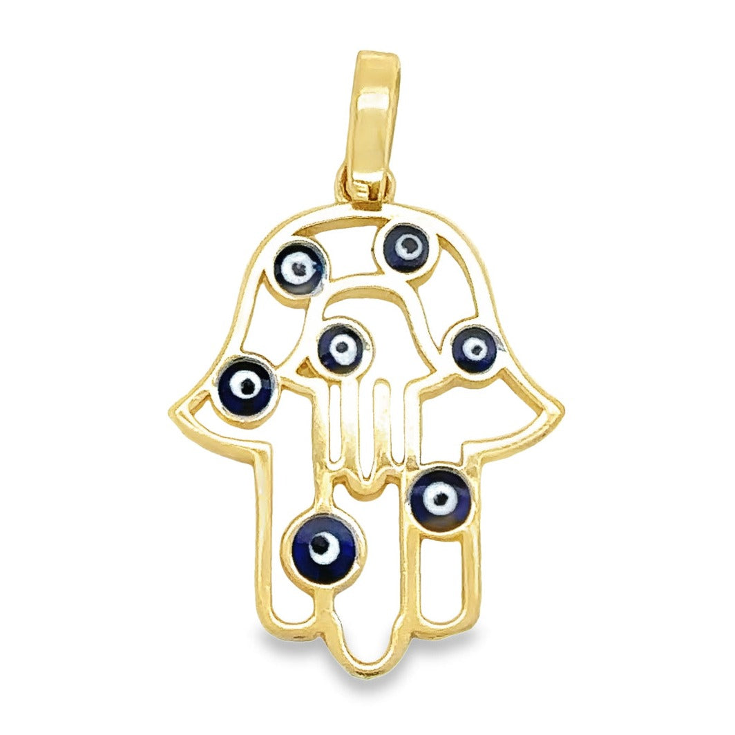 14K Gold Enamel Evil Eyes Hamsa Necklace Charm Yellow Gold Charms & Pendants by Izakov Diamonds + Fine Jewelry | Izakov