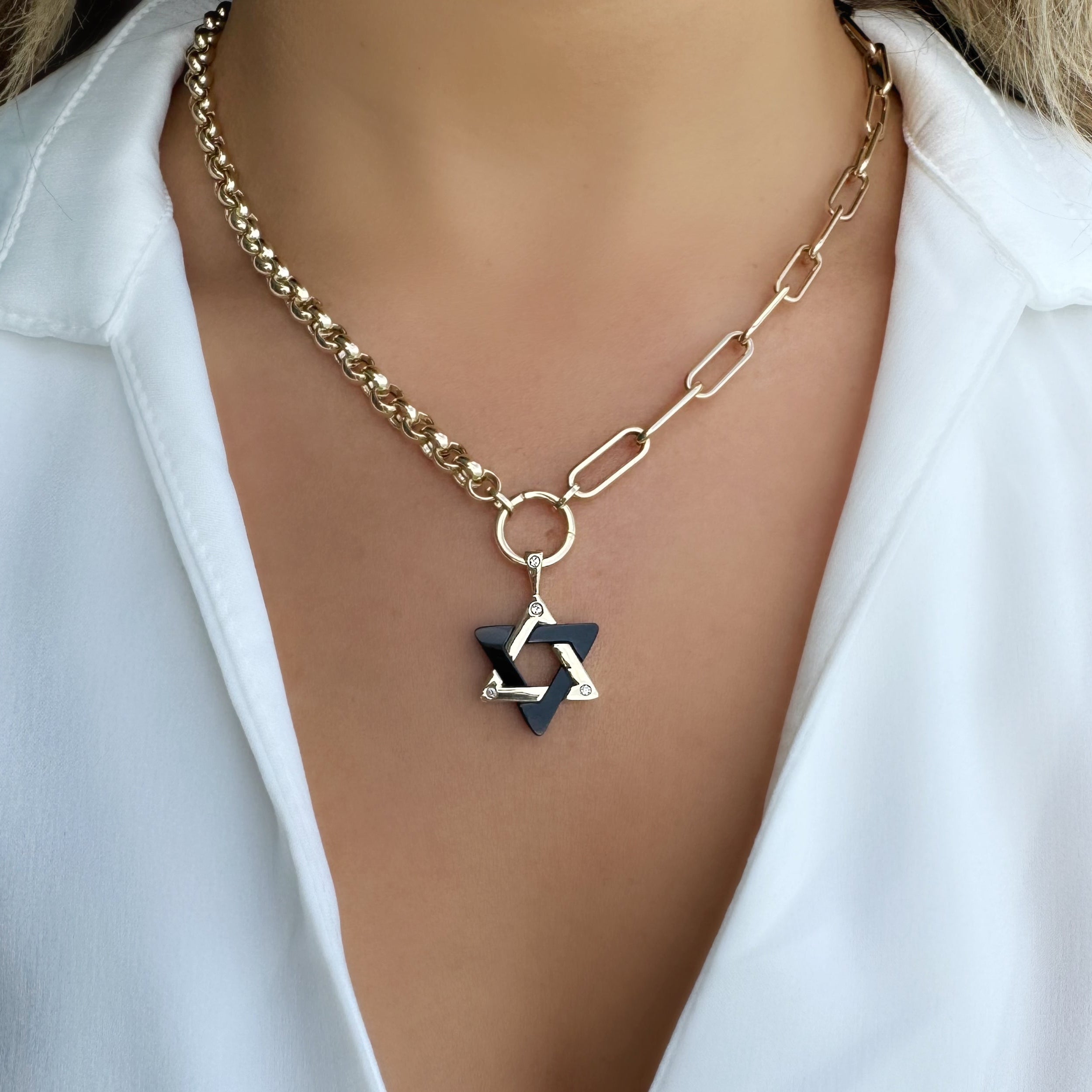 14K Gold Gemstone Star of David Diamond Pendant - Charms & Pendants - Izakov Diamonds + Fine Jewelry