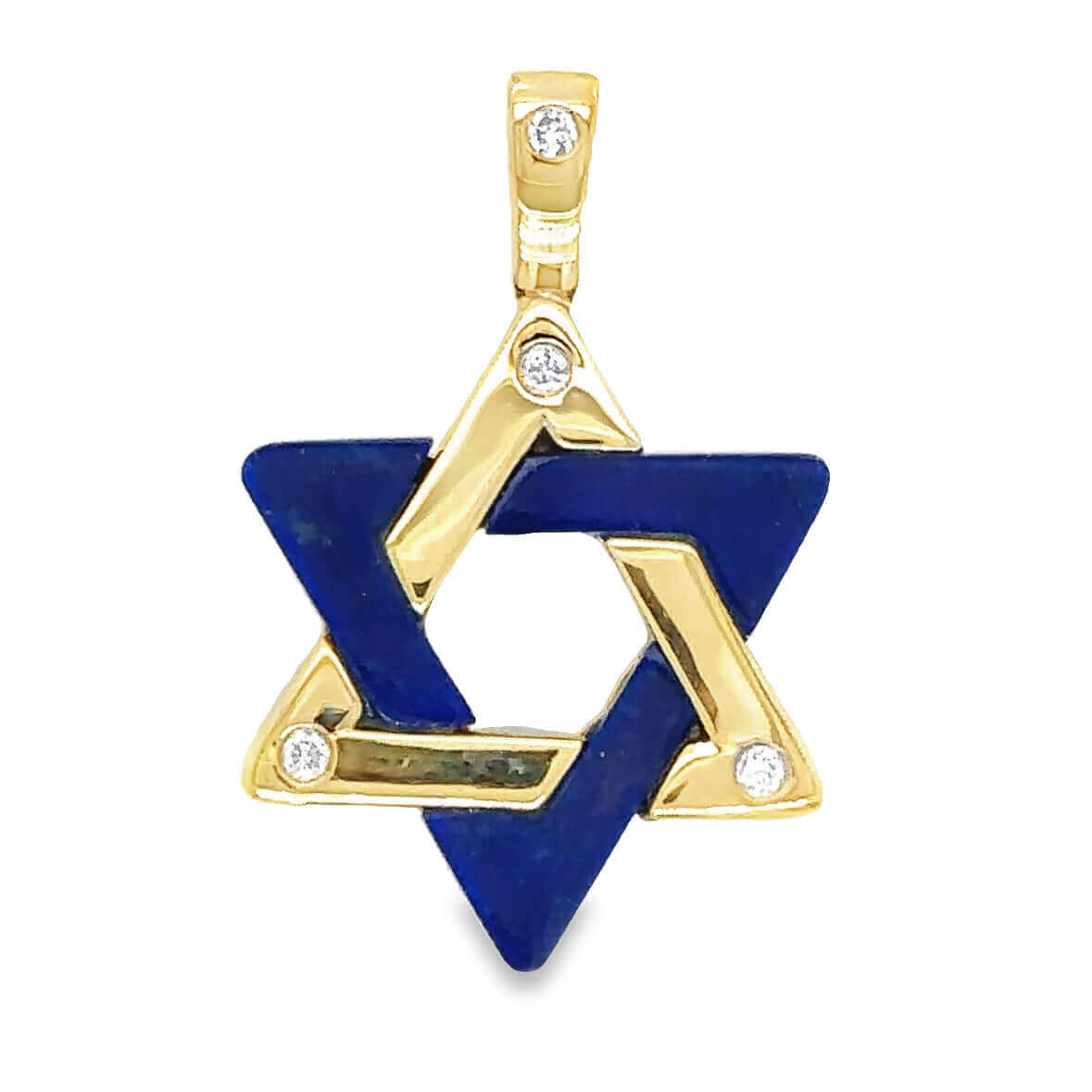 Gold Star of David pendant with blue enamel and diamond accents by luxury jewelry brand.