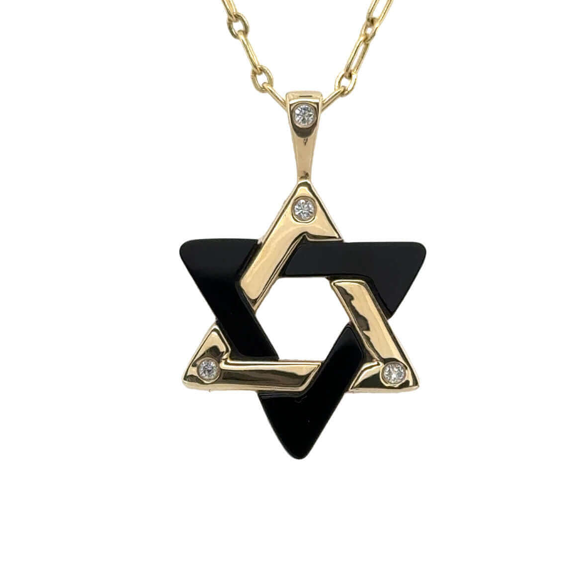 Gold and black Star of David necklace with diamond accents from our jewelry collection
