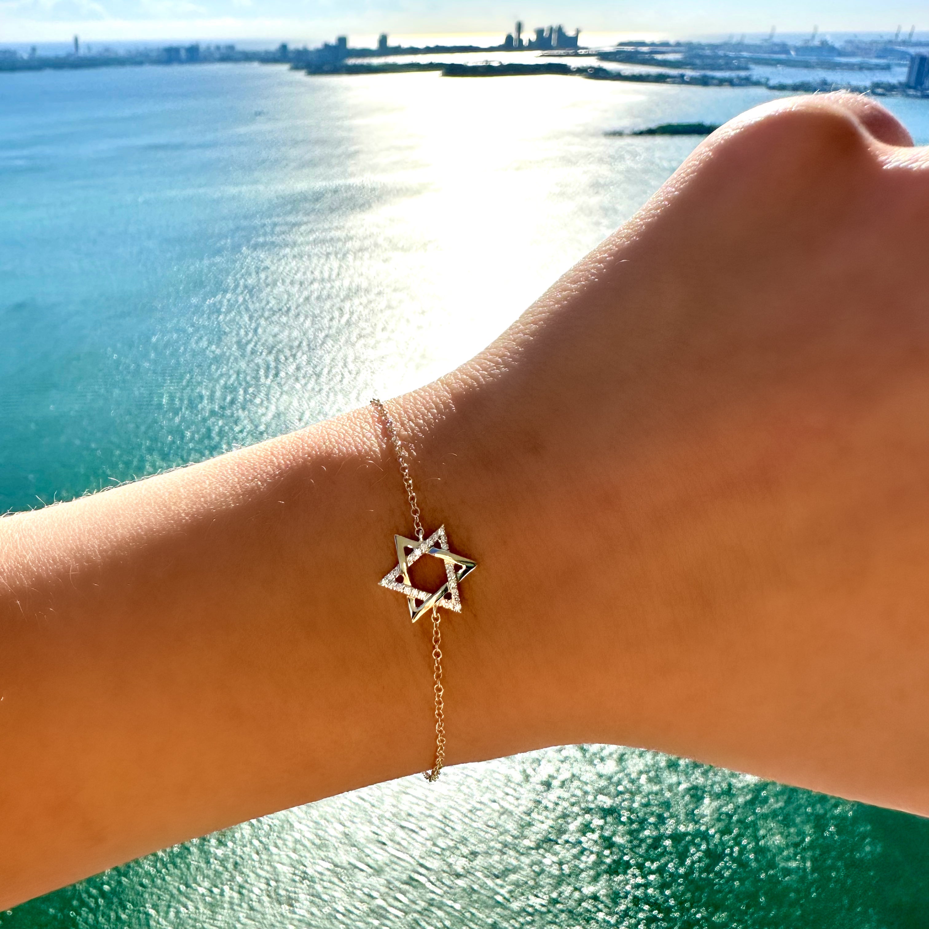 14K Gold Half Pave Diamond Star Of David Bracelet - Bracelets - Izakov Diamonds + Fine Jewelry