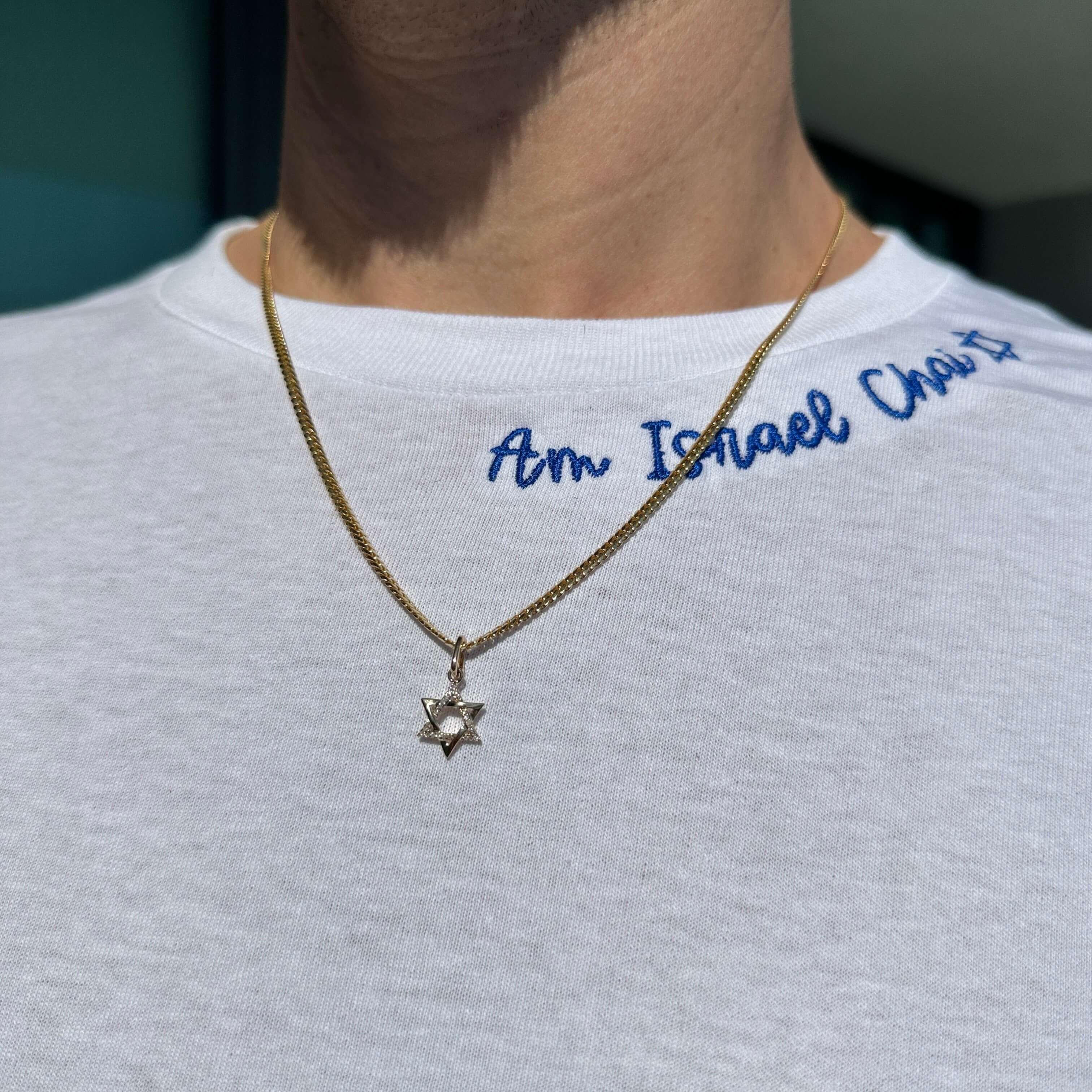 Man wearing gold Star of David pendant necklace from our premium jewelry collection.