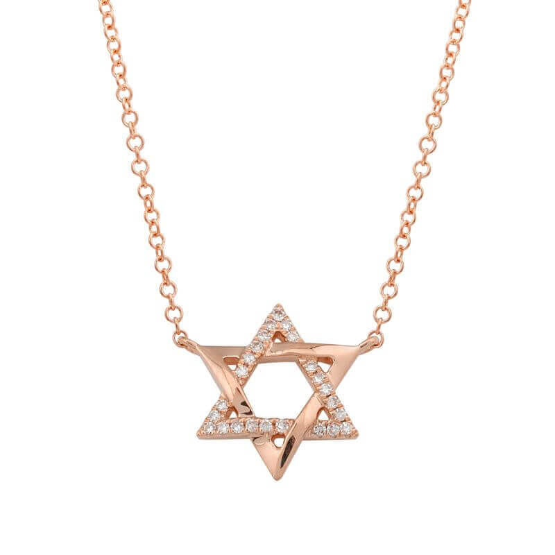 Rose gold Star of David necklace with diamond accents from our luxury jewelry collection
