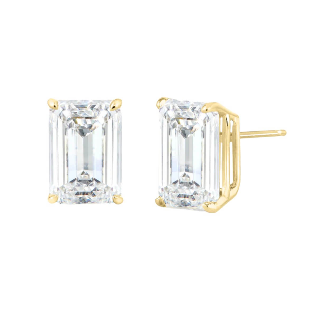 14K gold stud earrings featuring lab-grown emerald cut diamonds, offering elegance and sustainability for any occasion.