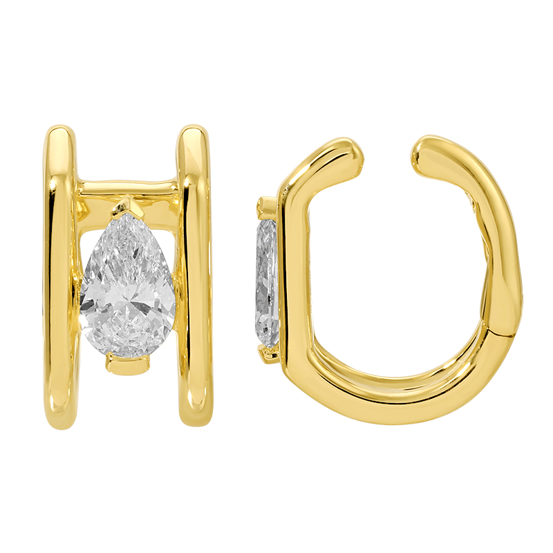 14K Gold Lab Grown Pear Diamond Ear Cuff featuring a pear-shaped diamond in sleek gold design.