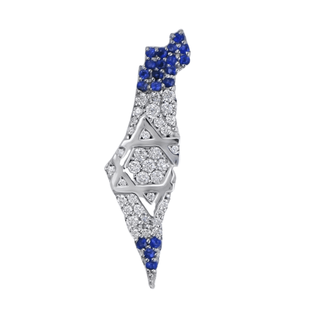 14K Gold Land Of Israel Diamond & Sapphire Pendant White Gold Charms & Pendants by Izakov Diamonds + Fine Jewelry | Izakov