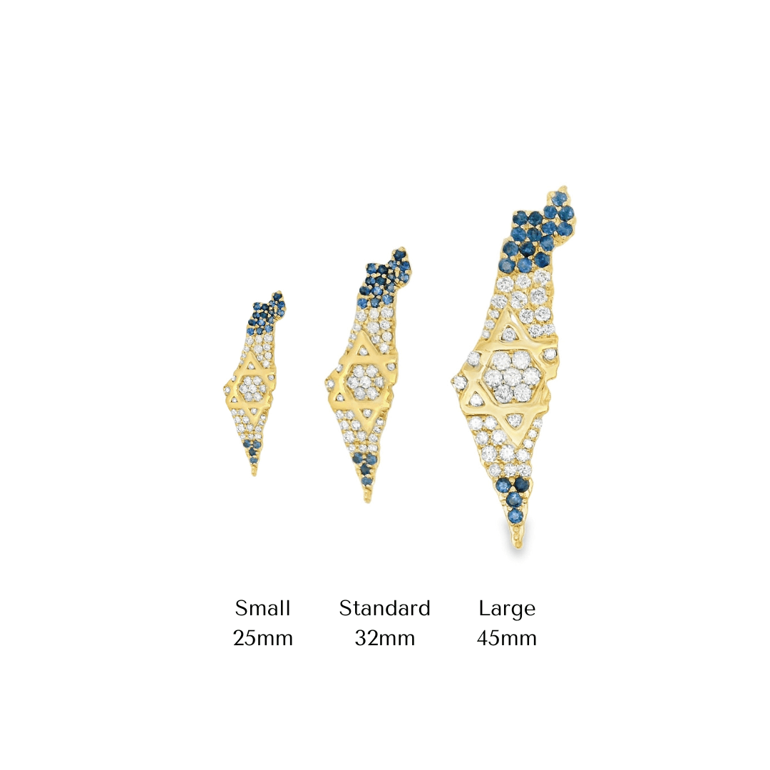 14K Gold Land Of Israel Map Diamond & Sapphire Pendant © Charms & Pendants by Izakov Diamonds + Fine Jewelry | Izakov