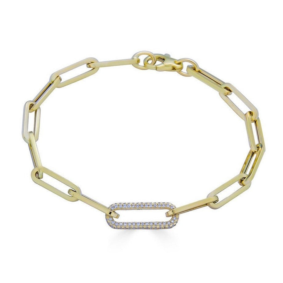 14K Gold Large Micro Pave Diamond Paper Clip Link Chain Bracelet 7" Bracelets by Izakov Diamonds + Fine Jewelry | Izakov