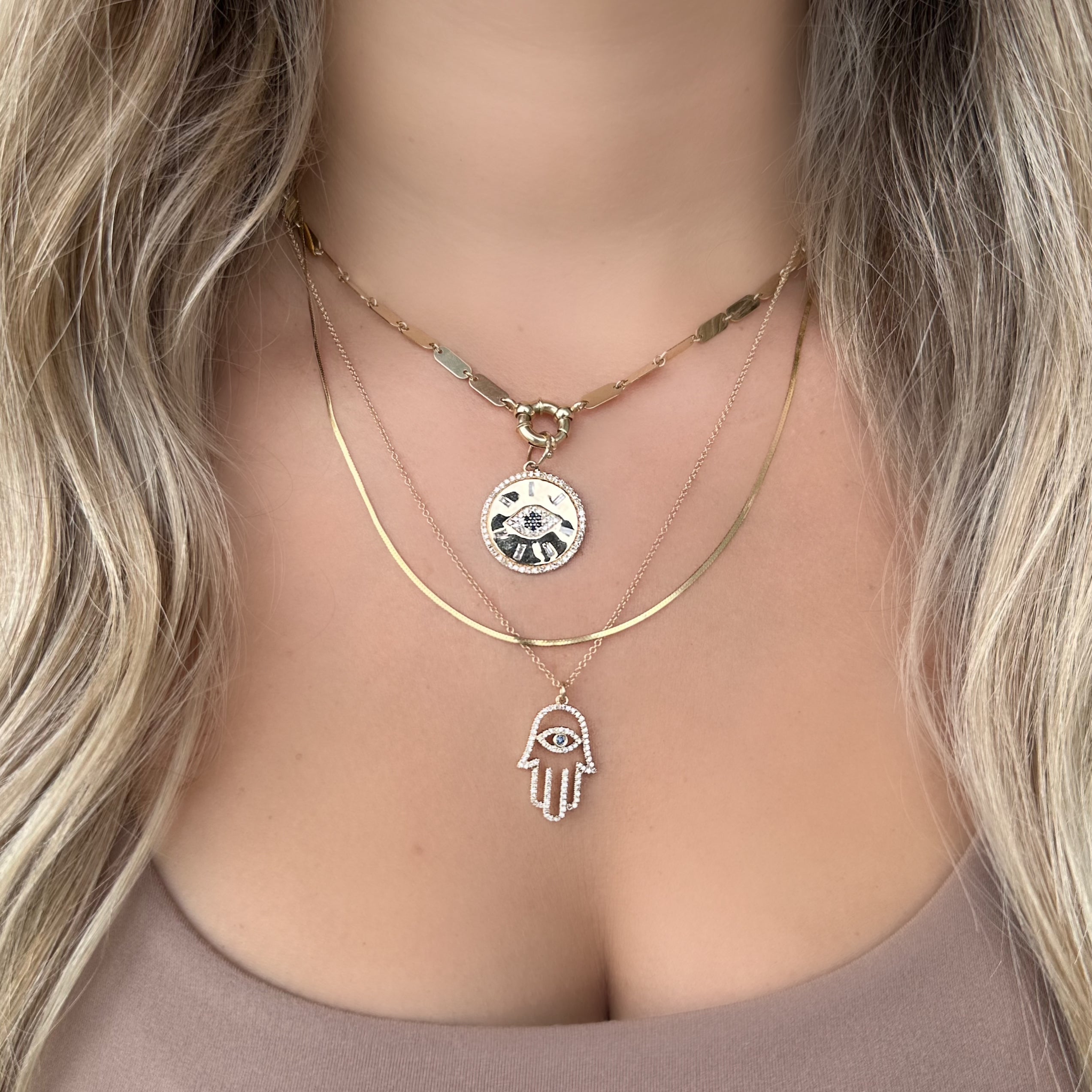 14K Gold Large Pave Diamond Hamsa Necklace - Necklaces - Izakov Diamonds + Fine Jewelry