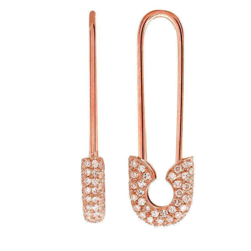 Medium Micro Pave Diamond Safety Pin Earrings in 14K Gold by Izakov Fine Jewelry, featuring sparkling diamond accents.
