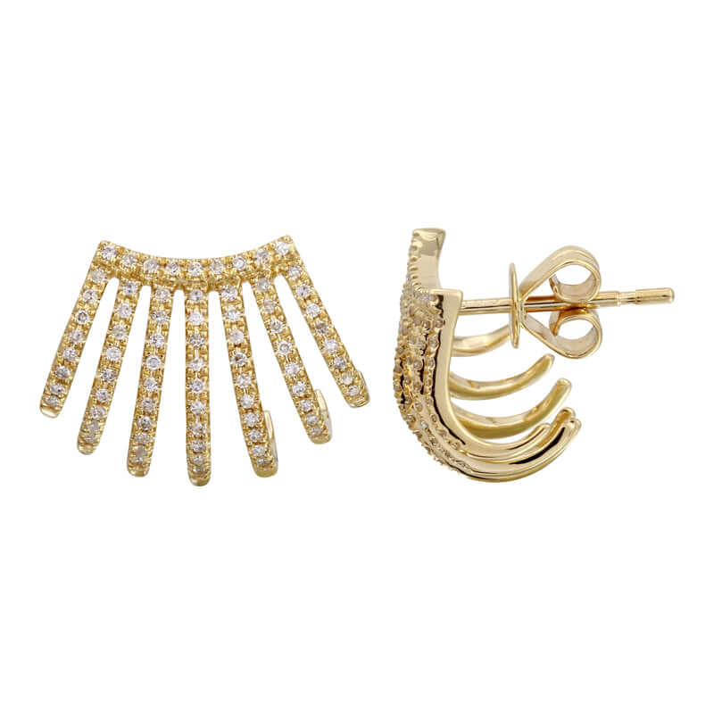 14K Gold Micro Pave Caged Lobe Diamond Earrings featuring sparkling diamonds and a stylish design.