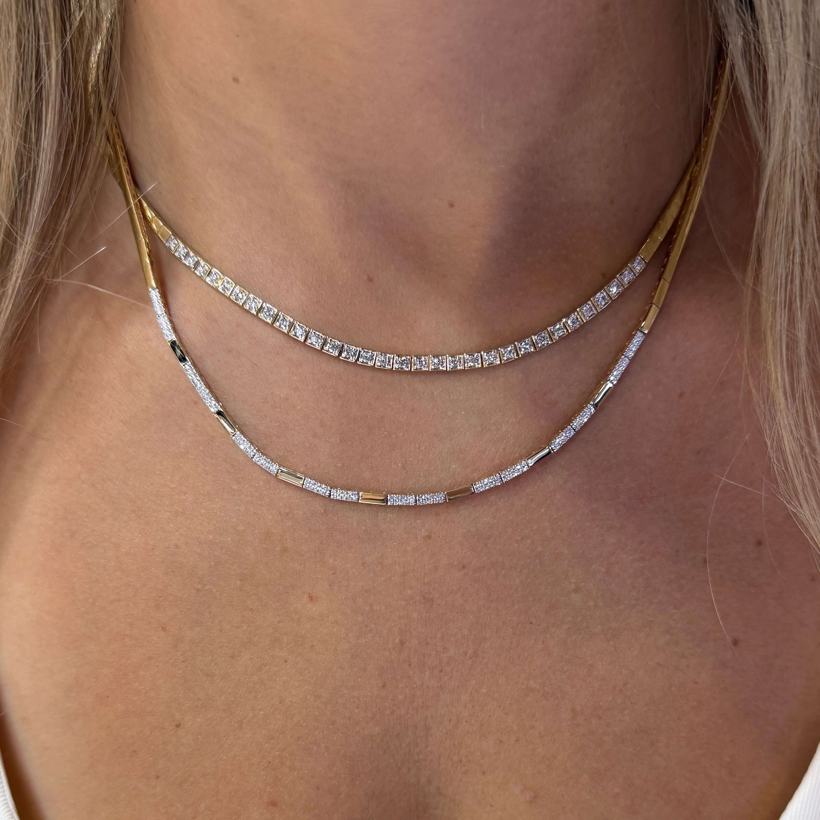 14K Gold Micro Pave Diamond Bars Necklace featuring gold and diamond bar design.