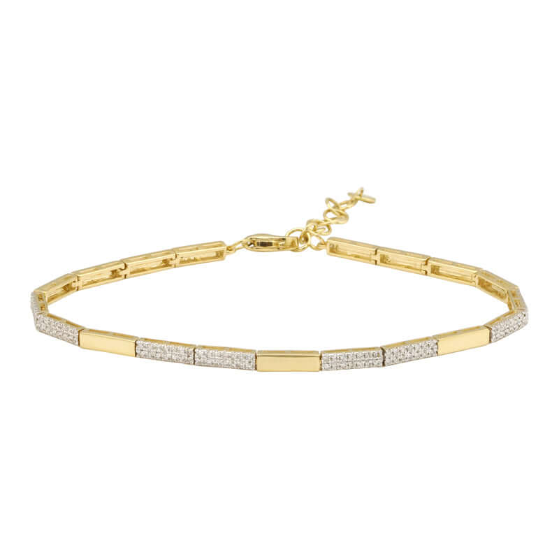 14K Gold Micro Pave Diamond Bars Pattern Bracelet showcasing gold and diamond elegance.