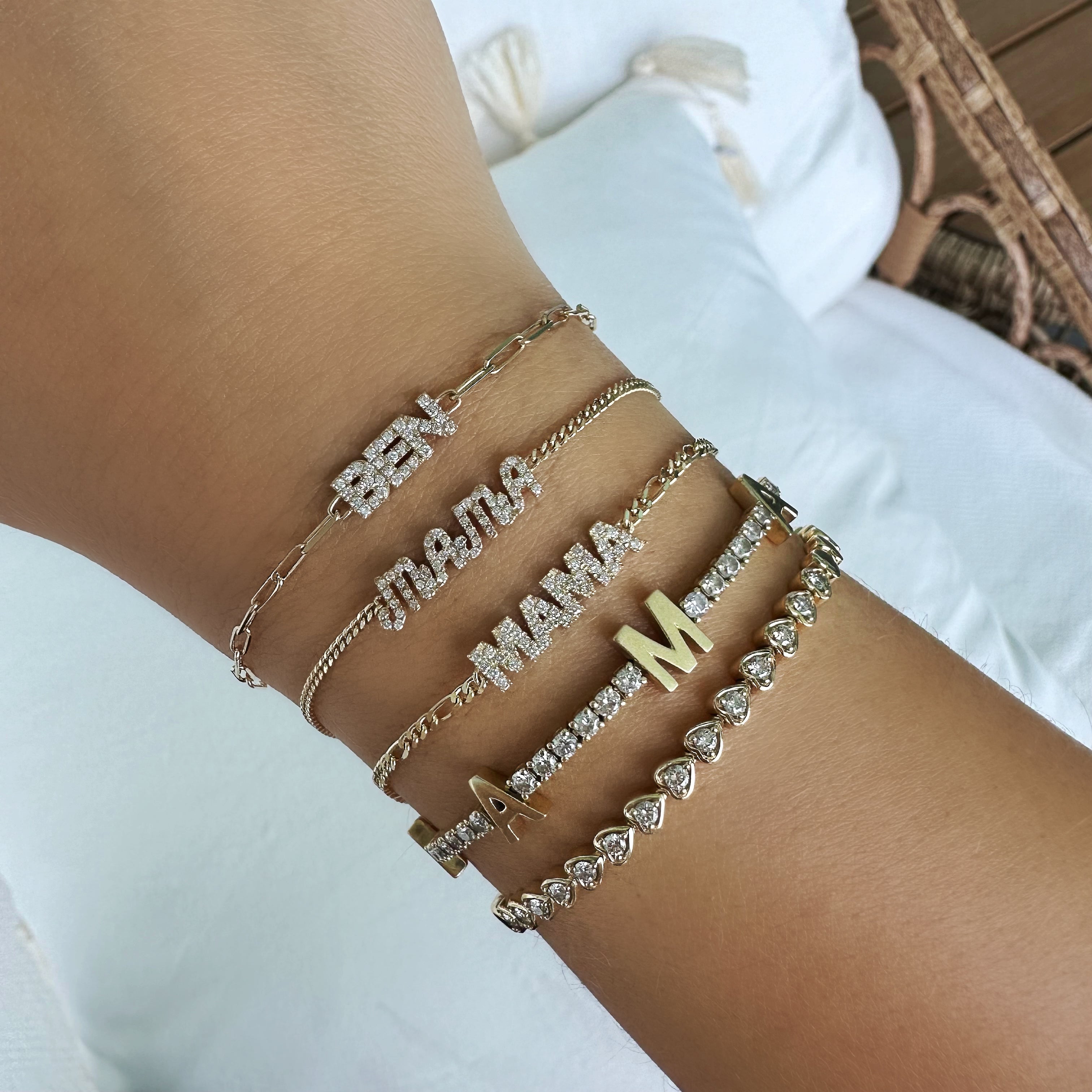 14K Gold Micro Pave Diamond Mama Block Bracelet - Bracelets - Izakov Diamonds + Fine Jewelry