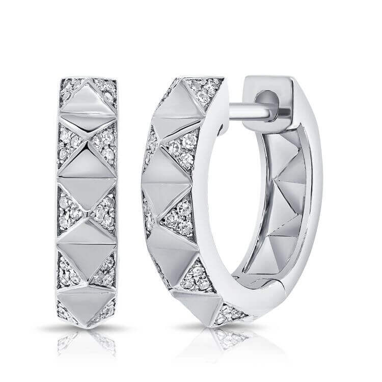 Geometric silver hoop earrings with diamond accents from our luxury jewelry collection.